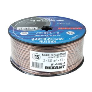 Кабель акустический, прозрачный 2х1,50 кв. мм., бухта 100м «Rexant»