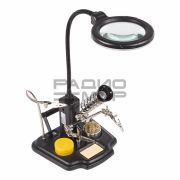 Зажим для пайки «Третья рука» с лупой х3, подставка под паяльник, LED подсветка, стенд для припоя «Rexant»