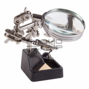 Зажим для пайки «Третья рука» с лупой х2,5, 2 зажима, чугун, лупа 60 мм, подставка паяльника, ниша, губка «Rexant»