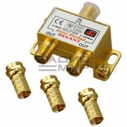 Делитель на 2ТВ 1вход F-гн. - 2 выхода F-гн. 5-1000МГц + 3шт.F Gold  в коробочке «Rexant»