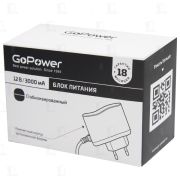 Блок питания импульсный 12,0В, 3,0А, 36Вт (шт.2,5х5,5мм.,в розетку) «GoPower»