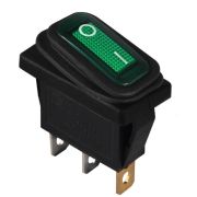Переключатель узкий с влагозащитой KCD3-101/NW on-off 3 контакта 220В (зелёный)