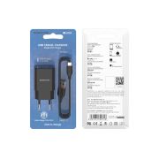 Адаптер постоянного тока BoroFone BA20A, 1гн.USB 5В, 2,1А с кабелем Lightning, чёрный