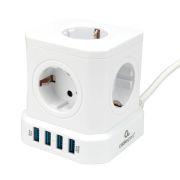 Сетевой фильтр настольный Cablexpert Tower 5 розеток 10А, 2.2кВт, L=2,0м, 4гн.USB 3.1A, белый