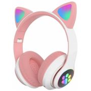 Гарнитура  полноразмерная беспроводная CAT STN-28 Bluetooth, светящиеся ушки и лапки, розовые