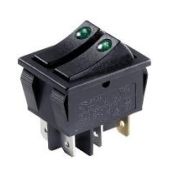Переключатель двойной с подсветкой KCD4-202/MN on-off 6 контактов 15А, 250В (чёрный, индикатор зелёный)