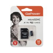 Карта памяти MicroSDHC 32GB GoPower (UHS-I, U3, class10, 60мб/сек V10) c адаптером SD