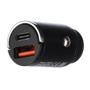 Автомобильный адаптер 1USB+гн.Type-C 22,5W, mini, чёрный GPQC12 «GoPower»
