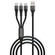 USB кабель 3в1 (Lightning,шт.USB -Type-C, Type-C) 1,2м, чёрный GP21-3-1-1.2M «GoPower»