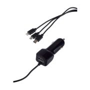Автомобильный адаптер 1гн.USB 5V,2.1A +Кабель MicroUSB/Lightning/Type-C, чёрный GPQC13 GoPower