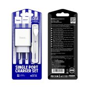 Адаптер постоянного тока Hoco C81A, 1гн.USB 5В,2,1А + кабель iPhone Lightning, белый