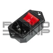 Штекер компьютерный на корпус С14 3pin+переключатель с подсветкой 4контакта on-off 16А, 250V красный